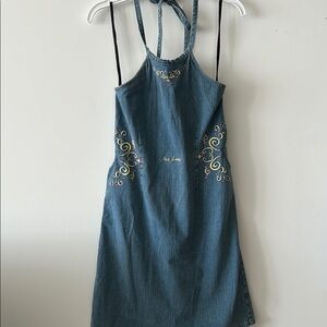 Paco Jeans Embroidered Denim Halter Dress size XL junior